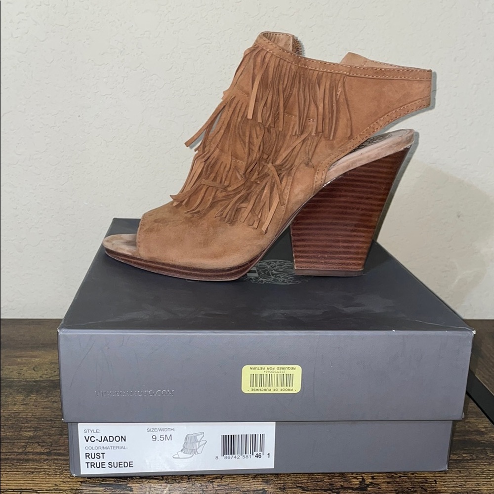 Vince Camuto Women's Tan Suede Fringe Heels